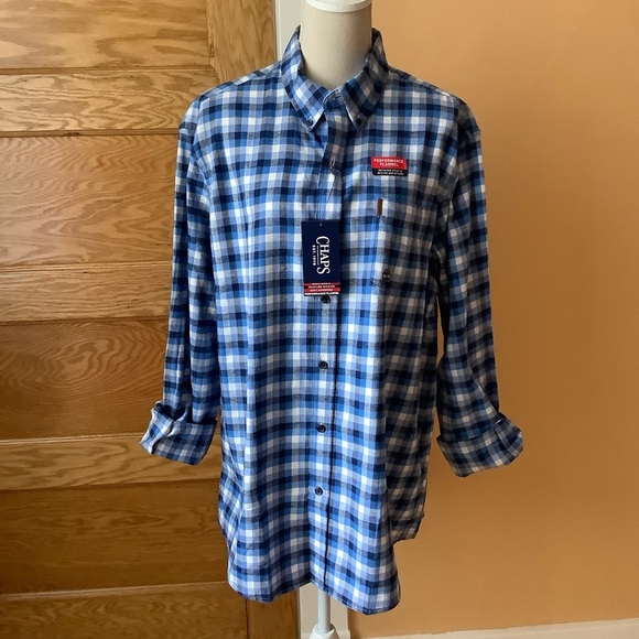 CHAPS Blue Plaid Flannel Button Down Shirt Size XL - Picture 15 of 16